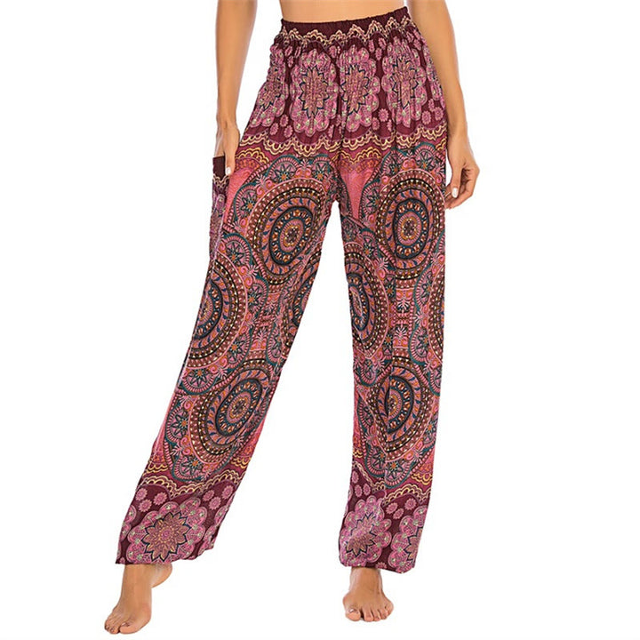 Buddha Stones Boho Lockere Haremshose mit rundem geometrischem Muster für Damen, Yogahose