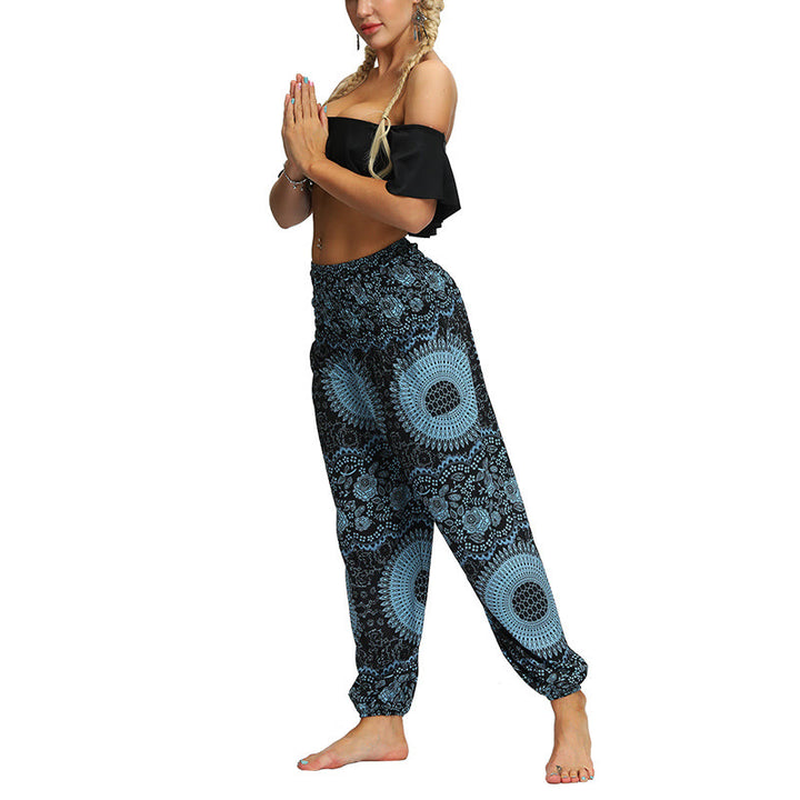 Buddha Stones Boho Lockere Haremshose mit geometrischem Elefantenmuster für Damen, Yogahose