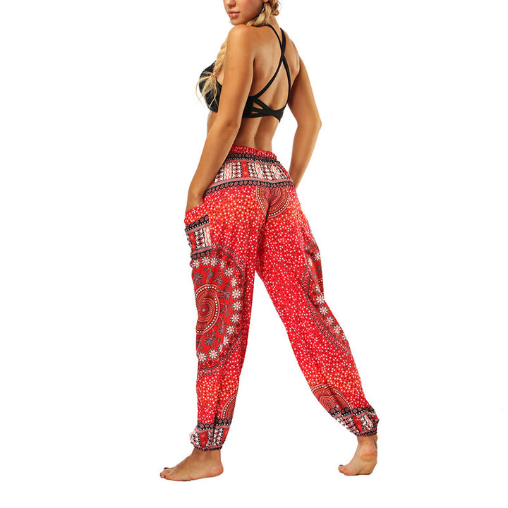 Buddha Stones Boho Lockere Haremshose mit geometrischem Elefantenmuster für Damen, Yogahose