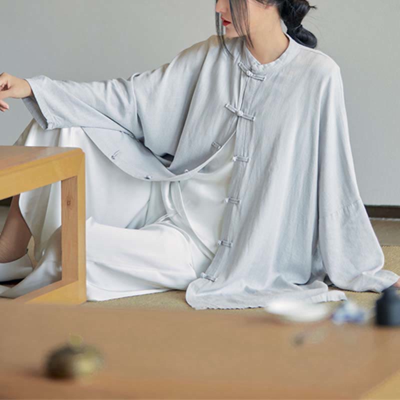 Buddha Stones Plain Frosch-Knopf-Design Shirt Zen Tai Chi Meditation Top Kleidung Baumwolle Leinen Jacke - image 1
