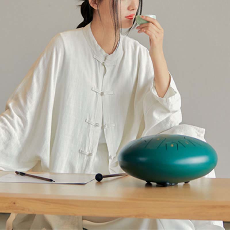 Buddha Stones Plain Frosch-Knopf-Design Shirt Zen Tai Chi Meditation Top Kleidung Baumwolle Leinen Jacke - Beige (Brustumfang 150 cm) (Nur Oberteil) - image 12