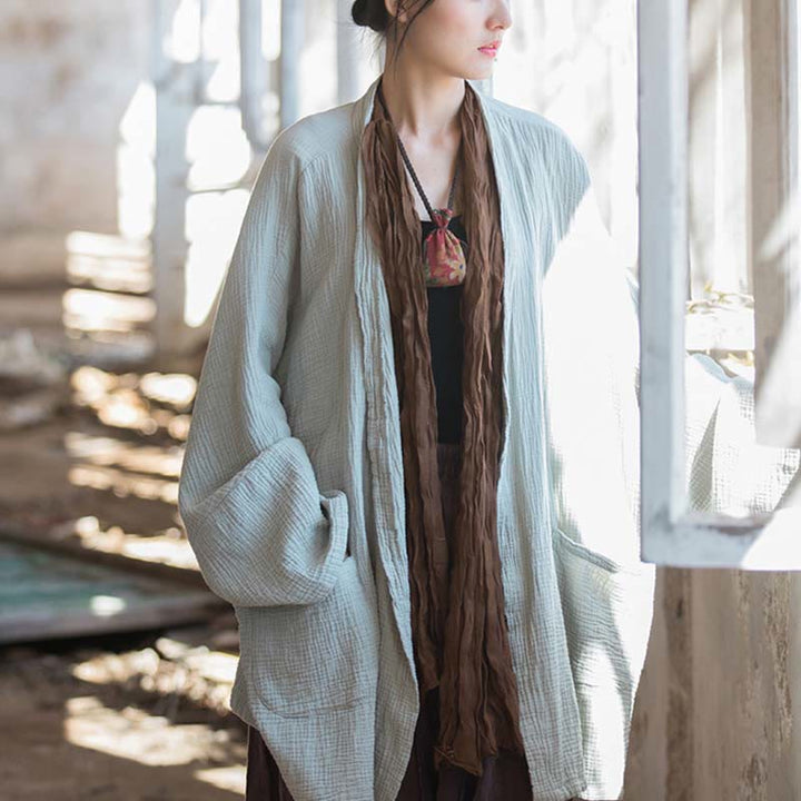 Buddha-Steine, schlichtes Design, langärmeliger Mantel, Zen-Meditation, offene Vorderseite, Baumwolljacke - image 1