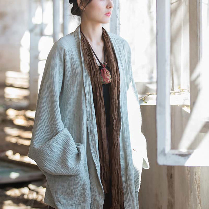 Buddha-Steine, schlichtes Design, langärmeliger Mantel, Zen-Meditation, offene Vorderseite, Baumwolljacke - image 13