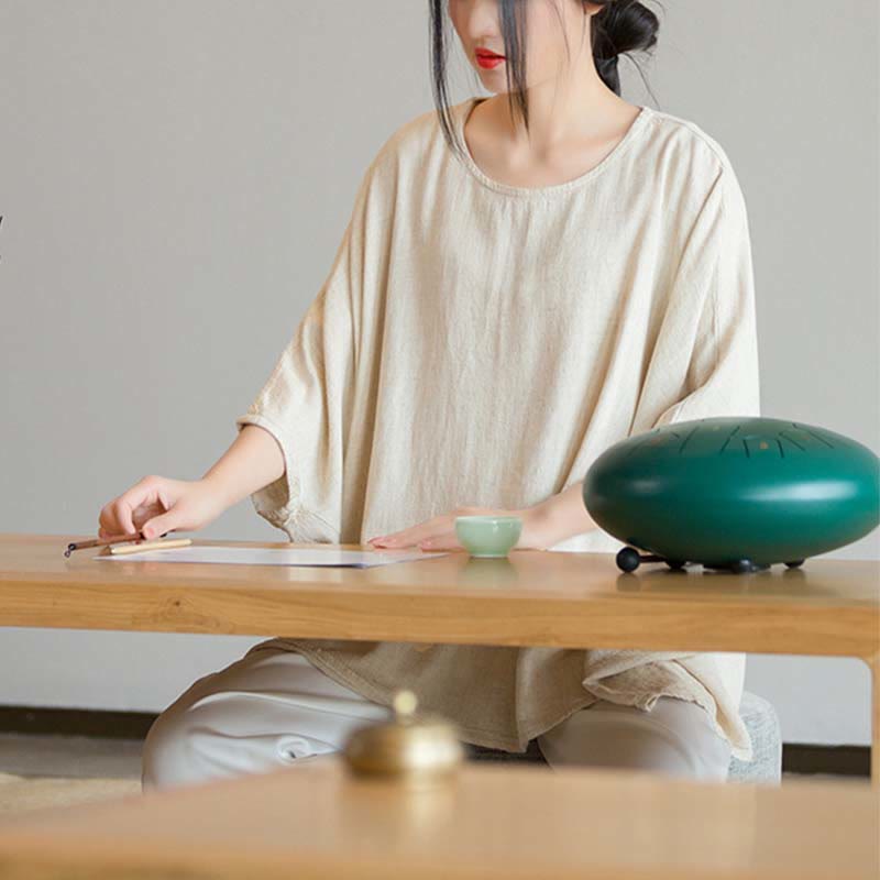 Buddha Stones Einfarbiges Oberteil mit Dreiviertelärmeln und lockerem T-Shirt - image 1