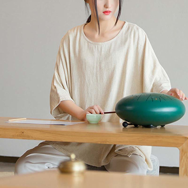 Buddha Stones Einfarbiges Oberteil mit Dreiviertelärmeln und lockerem T-Shirt - image 4