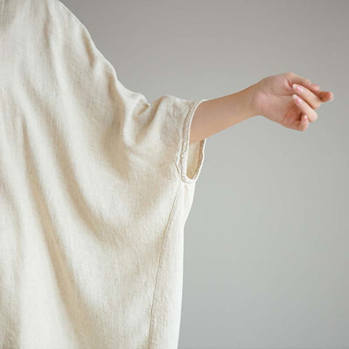 Buddha Stones Einfarbiges Oberteil mit Dreiviertelärmeln und lockerem T-Shirt - image 8