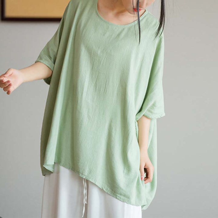 Buddha Stones Einfarbiges Oberteil mit Dreiviertelärmeln und lockerem T-Shirt - image 11
