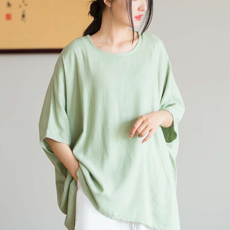 Buddha Stones Einfarbiges Oberteil mit Dreiviertelärmeln und lockerem T-Shirt - image 14