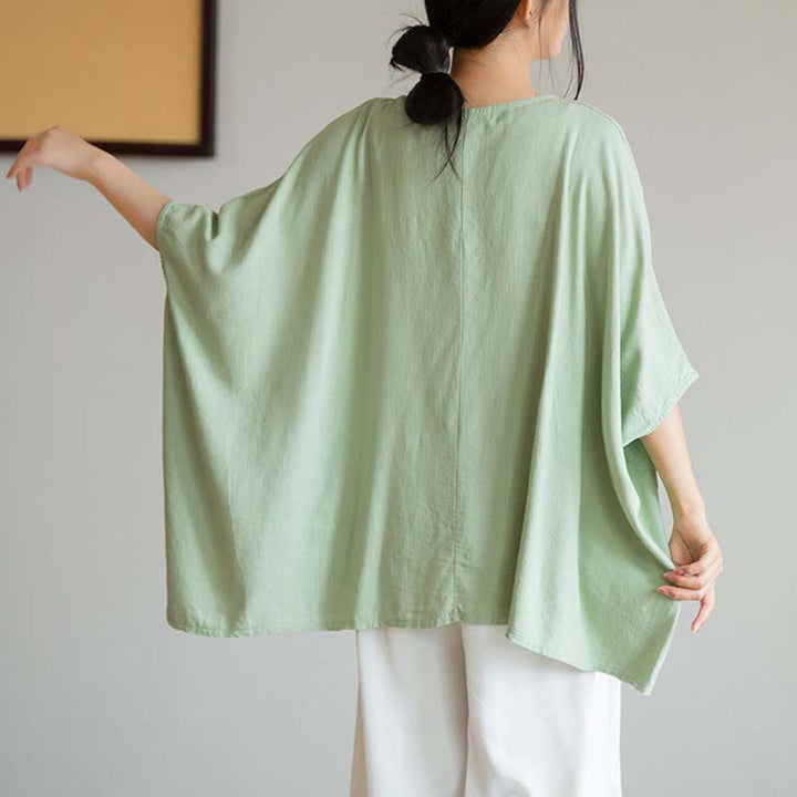 Buddha Stones Einfarbiges Oberteil mit Dreiviertelärmeln und lockerem T-Shirt - image 18