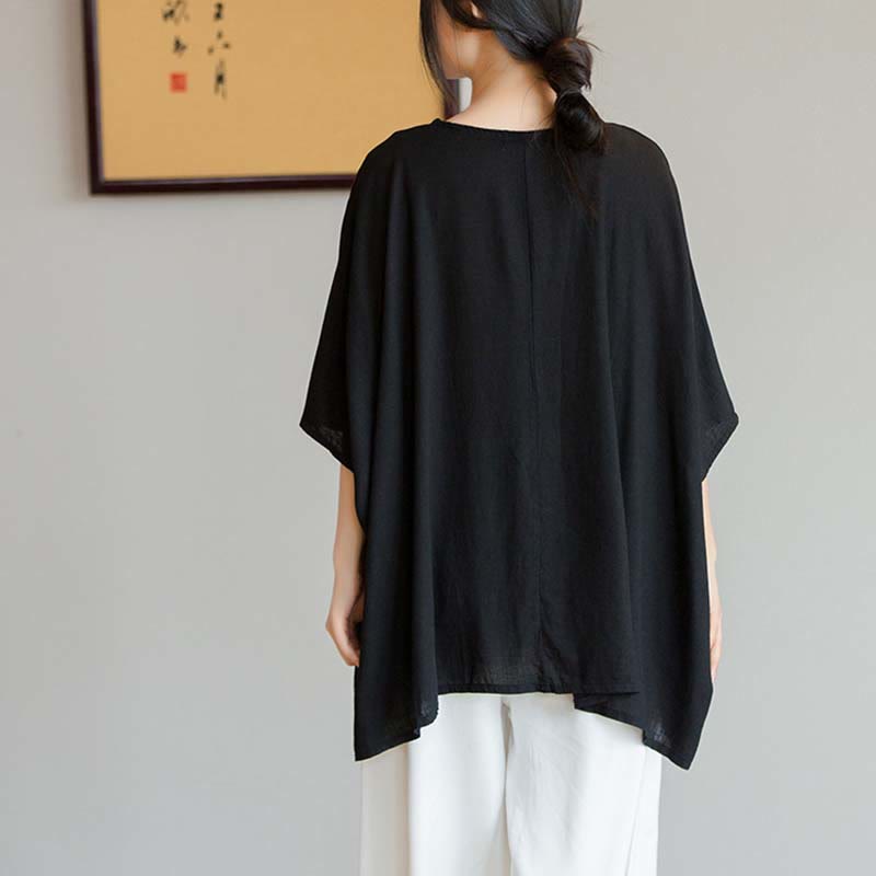 Buddha Stones Einfarbiges Oberteil mit Dreiviertelärmeln und lockerem T-Shirt - image 22