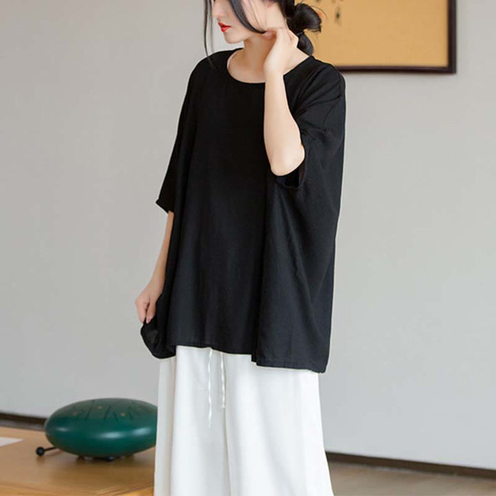 Buddha Stones Einfarbiges Oberteil mit Dreiviertelärmeln und lockerem T-Shirt - image 24