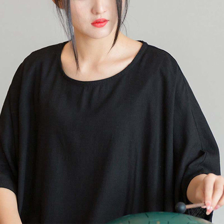 Buddha Stones Einfarbiges Oberteil mit Dreiviertelärmeln und lockerem T-Shirt - image 21