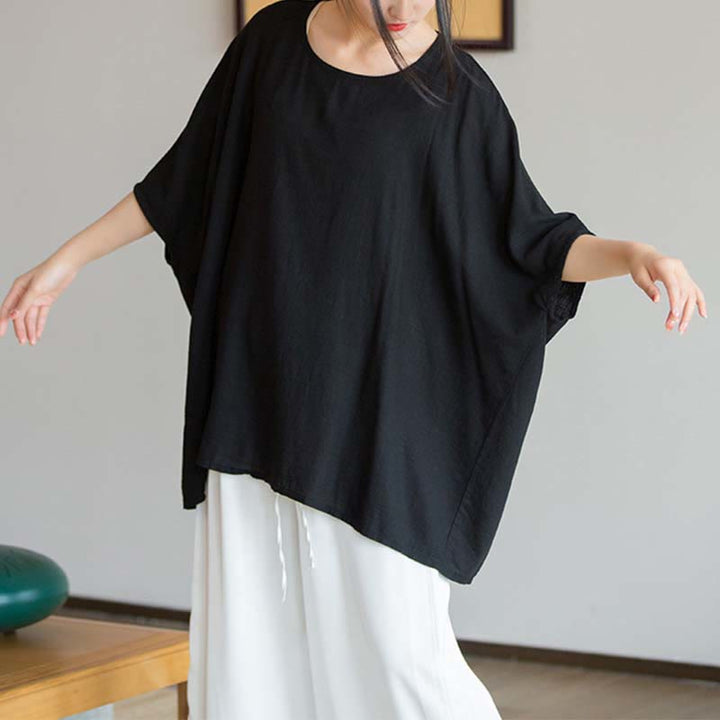 Buddha Stones Einfarbiges Oberteil mit Dreiviertelärmeln und lockerem T-Shirt - image 23