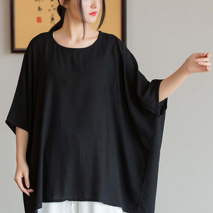 Buddha Stones Einfarbiges Oberteil mit Dreiviertelärmeln und lockerem T-Shirt - image 25