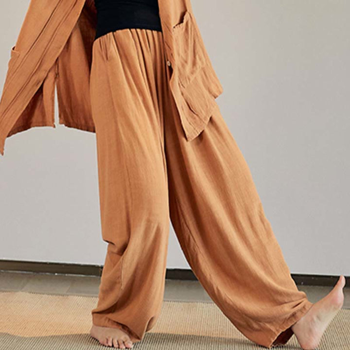Buddha-Steine, einfarbig, langärmelig, Mantel, Jacke, Oberteil, weite Hose, Zen, Tai Chi, Yoga, Meditationskleidung - Gelb - Nur Hosen - US4-12， UK/AU8-16，EU36-44 (F) - image 24