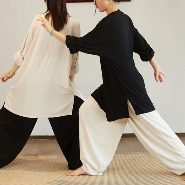 Buddha-Steine, einfarbig, langärmelig, Mantel, Jacke, Oberteil, weite Hose, Zen, Tai Chi, Yoga, Meditationskleidung - image 13