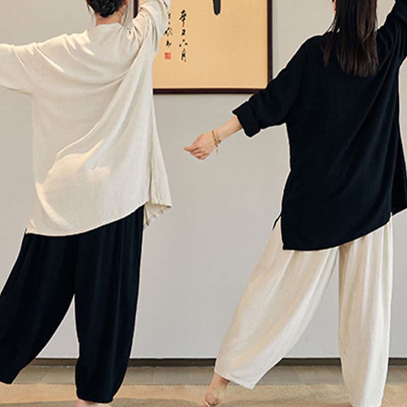 Buddha-Steine, einfarbig, langärmelig, Mantel, Jacke, Oberteil, weite Hose, Zen, Tai Chi, Yoga, Meditationskleidung - image 12