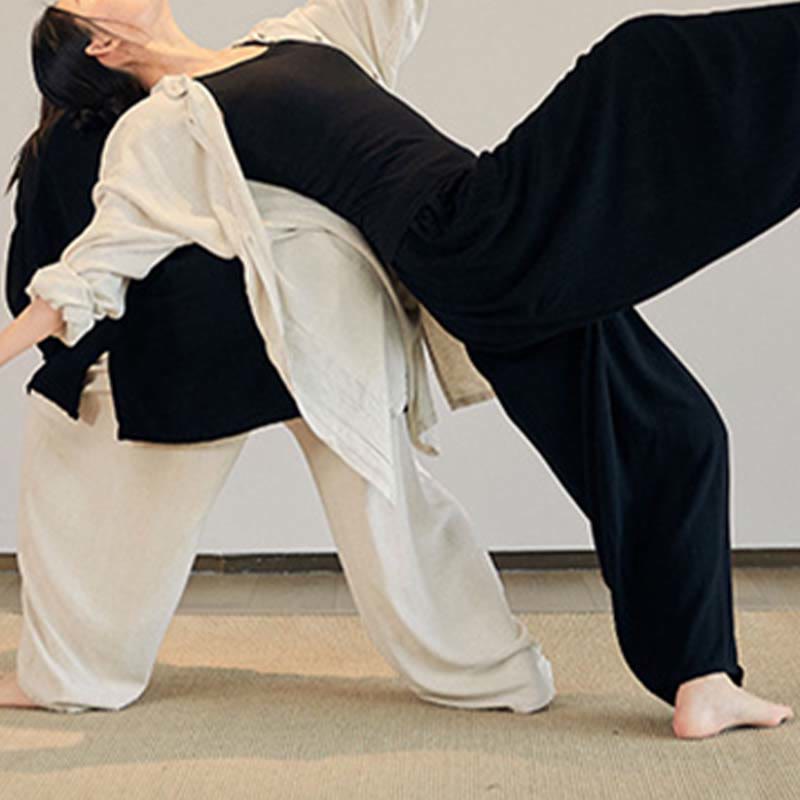 Buddha-Steine, einfarbig, langärmelig, Mantel, Jacke, Oberteil, weite Hose, Zen, Tai Chi, Yoga, Meditationskleidung - image 14