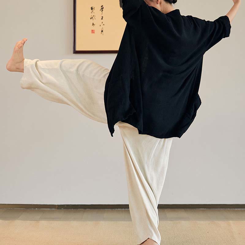 Buddha-Steine, einfarbig, langärmelig, Mantel, Jacke, Oberteil, weite Hose, Zen, Tai Chi, Yoga, Meditationskleidung - image 15