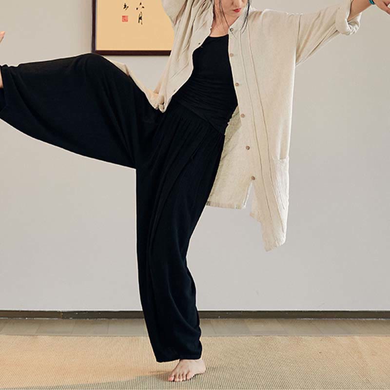 Buddha-Steine, einfarbig, langärmelig, Mantel, Jacke, Oberteil, weite Hose, Zen, Tai Chi, Yoga, Meditationskleidung - image 22