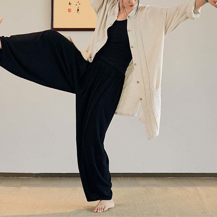 Buddha-Steine, einfarbig, langärmelig, Mantel, Jacke, Oberteil, weite Hose, Zen, Tai Chi, Yoga, Meditationskleidung - image 22