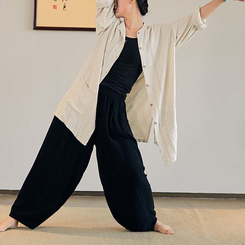 Buddha-Steine, einfarbig, langärmelig, Mantel, Jacke, Oberteil, weite Hose, Zen, Tai Chi, Yoga, Meditationskleidung - image 21