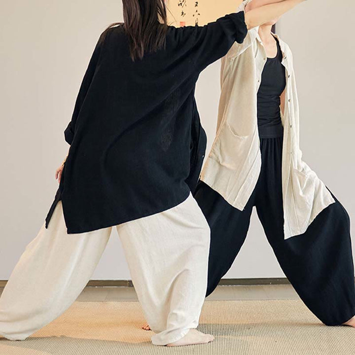 Buddha-Steine, einfarbig, langärmelig, Mantel, Jacke, Oberteil, weite Hose, Zen, Tai Chi, Yoga, Meditationskleidung - image 11
