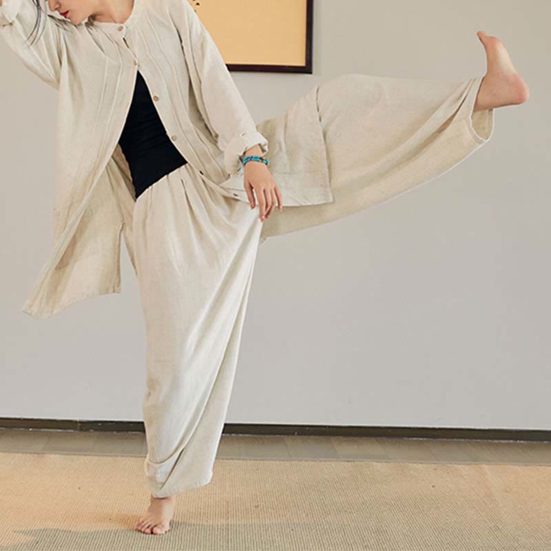 Buddha-Steine, einfarbig, langärmelig, Mantel, Jacke, Oberteil, weite Hose, Zen, Tai Chi, Yoga, Meditationskleidung - image 5