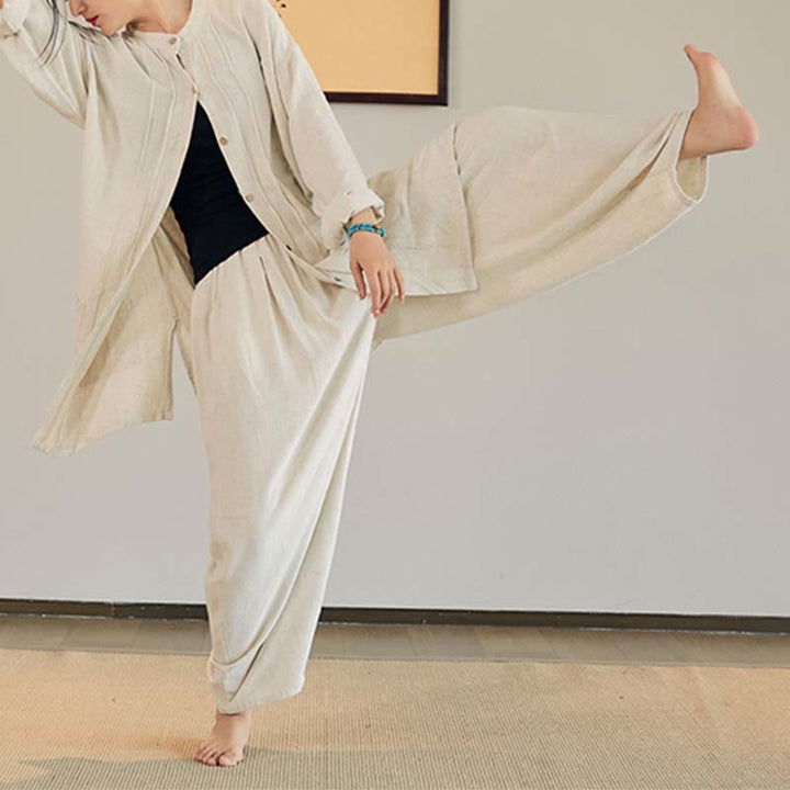 Buddha-Steine, einfarbig, langärmelig, Mantel, Jacke, Oberteil, weite Hose, Zen, Tai Chi, Yoga, Meditationskleidung - image 5