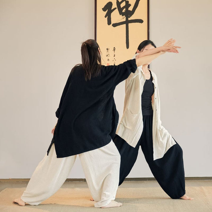 Buddha-Steine, einfarbig, langärmelig, Mantel, Jacke, Oberteil, weite Hose, Zen, Tai Chi, Yoga, Meditationskleidung - image 0