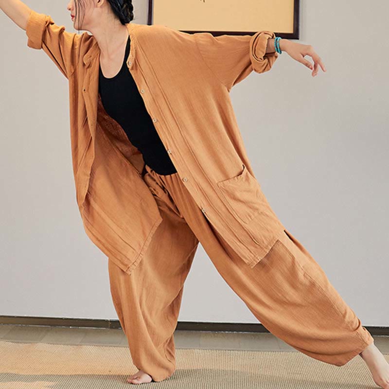 Buddha-Steine, einfarbig, langärmelig, Mantel, Jacke, Oberteil, weite Hose, Zen, Tai Chi, Yoga, Meditationskleidung - image 26