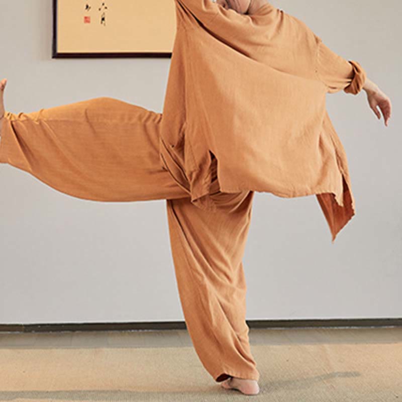 Buddha-Steine, einfarbig, langärmelig, Mantel, Jacke, Oberteil, weite Hose, Zen, Tai Chi, Yoga, Meditationskleidung - image 27