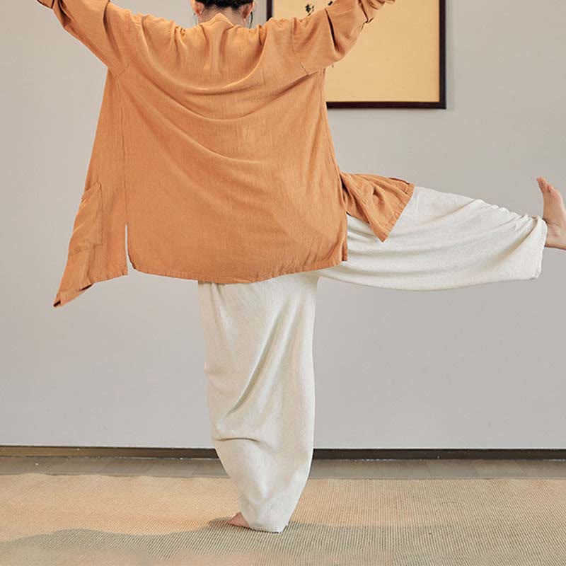 Buddha-Steine, einfarbig, langärmelig, Mantel, Jacke, Oberteil, weite Hose, Zen, Tai Chi, Yoga, Meditationskleidung - image 32