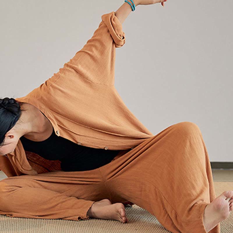 Buddha-Steine, einfarbig, langärmelig, Mantel, Jacke, Oberteil, weite Hose, Zen, Tai Chi, Yoga, Meditationskleidung - image 29