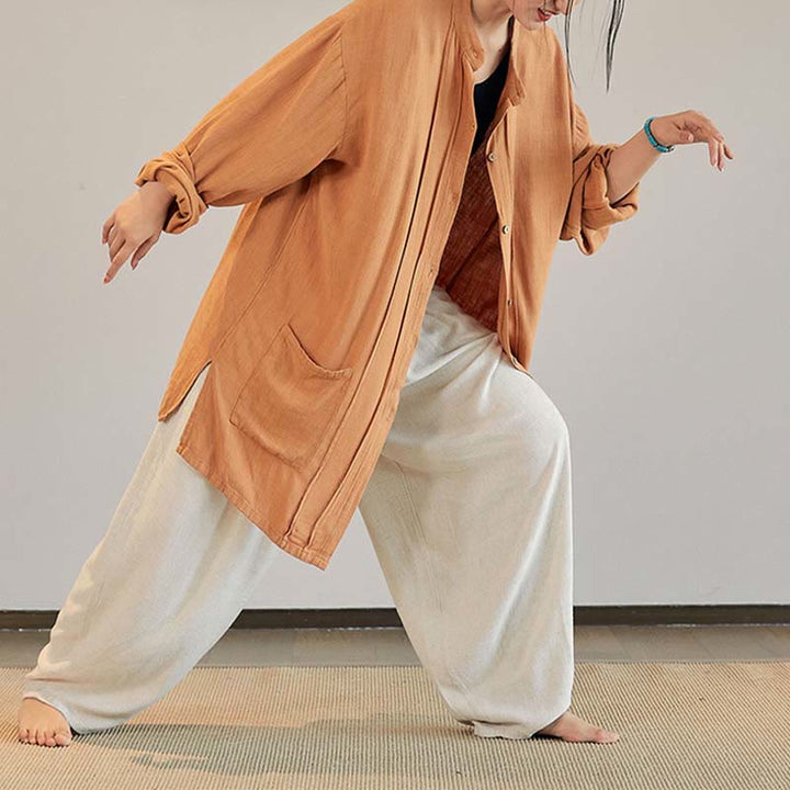 Buddha-Steine, einfarbig, langärmelig, Mantel, Jacke, Oberteil, weite Hose, Zen, Tai Chi, Yoga, Meditationskleidung - image 30