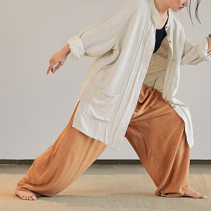 Buddha-Steine, einfarbig, langärmelig, Mantel, Jacke, Oberteil, weite Hose, Zen, Tai Chi, Yoga, Meditationskleidung - image 33
