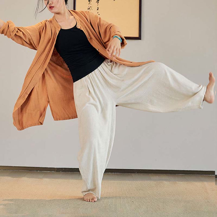 Buddha-Steine, einfarbig, langärmelig, Mantel, Jacke, Oberteil, weite Hose, Zen, Tai Chi, Yoga, Meditationskleidung - image 31
