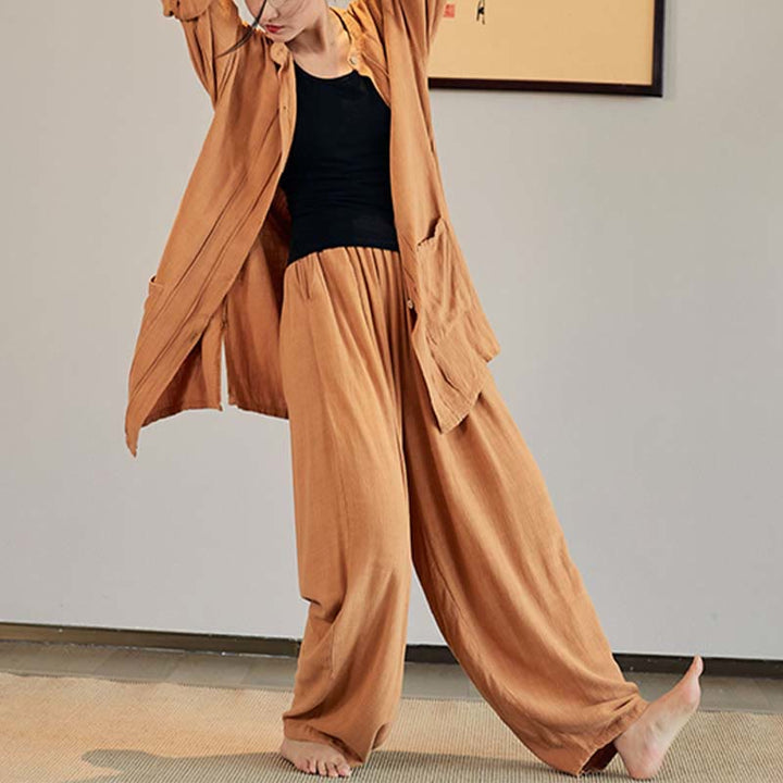 Buddha-Steine, einfarbig, langärmelig, Mantel, Jacke, Oberteil, weite Hose, Zen, Tai Chi, Yoga, Meditationskleidung - image 25