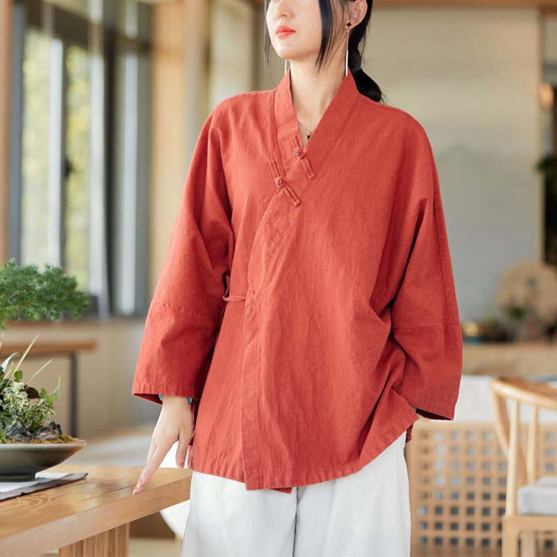 Buddha-Steine, Frosch-Knopf, Hanfu-Design, langärmeliger Mantel, Zen-Meditation, vorne offen, Oberteiljacke - image 1