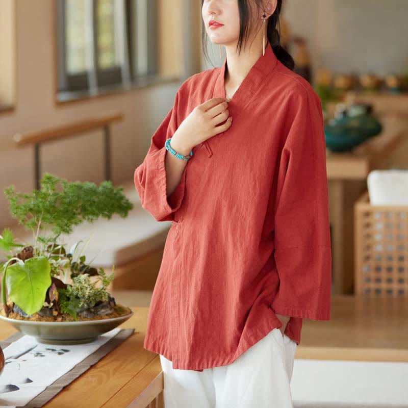 Buddha-Steine, Frosch-Knopf, Hanfu-Design, langärmeliger Mantel, Zen-Meditation, vorne offen, Oberteiljacke - image 5