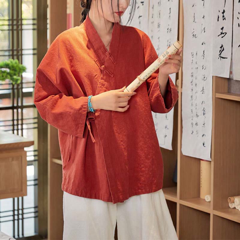 Buddha-Steine, Frosch-Knopf, Hanfu-Design, langärmeliger Mantel, Zen-Meditation, vorne offen, Oberteiljacke - image 7