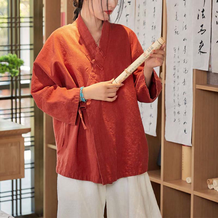 Buddha-Steine, Frosch-Knopf, Hanfu-Design, langärmeliger Mantel, Zen-Meditation, vorne offen, Oberteiljacke - image 7