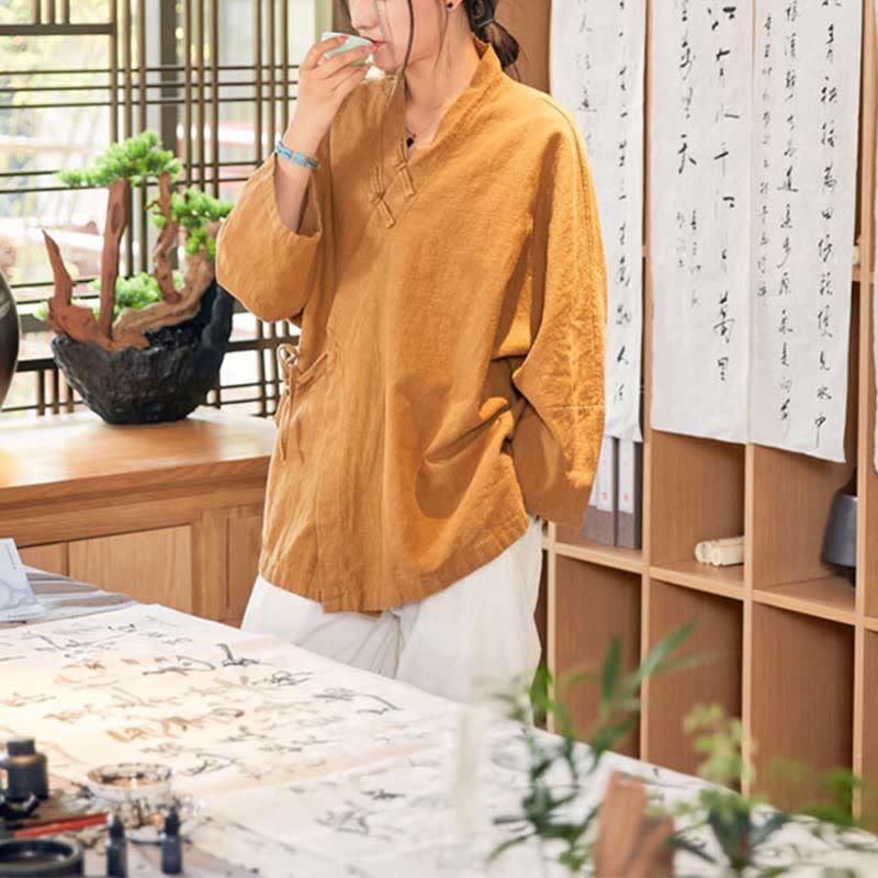 Buddha-Steine, Frosch-Knopf, Hanfu-Design, langärmeliger Mantel, Zen-Meditation, vorne offen, Oberteiljacke - image 11