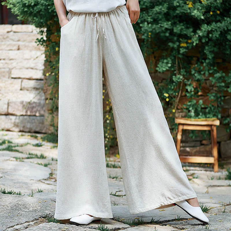 Buddha Stones Schlichte Hose mit weitem Bein, Tanzhose für Damen, Yogahose mit Taschen - image 1