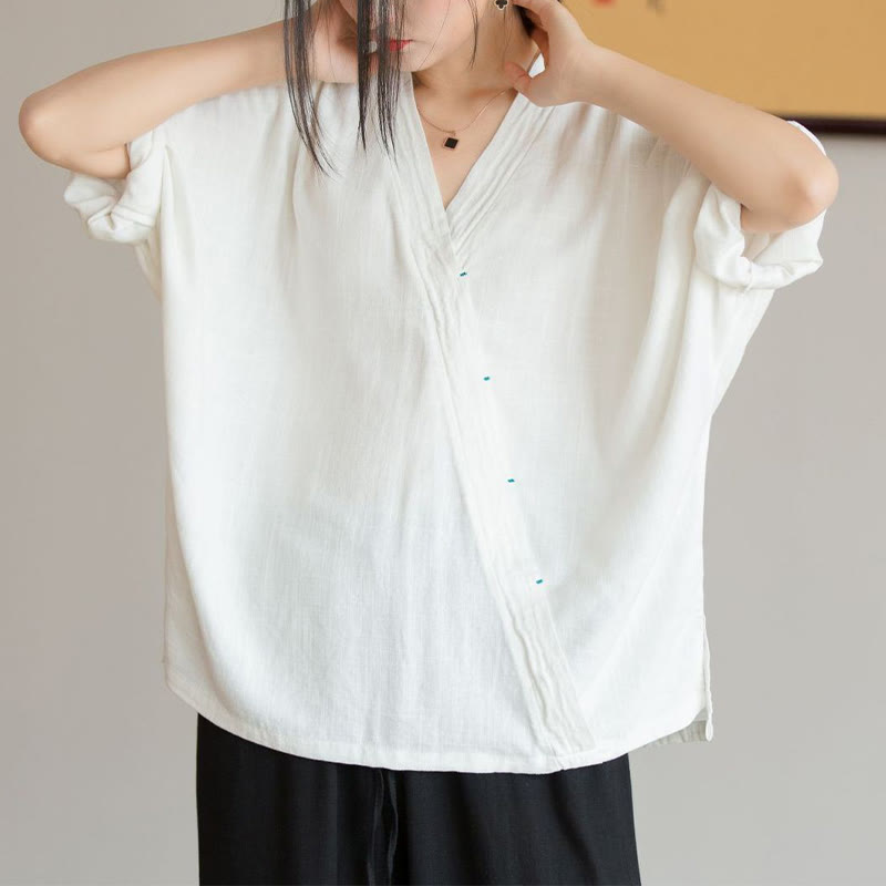 Buddha Stones V-Ausschnitt Bluse Damen Shirt Langarm Top Chinesische Kleidung im Hanfu-Stil - image 1