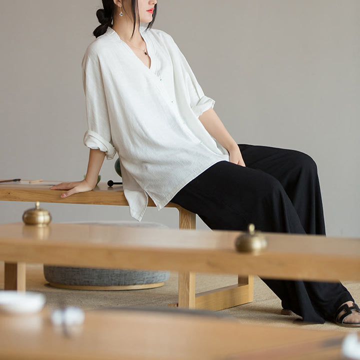 Buddha Stones V-Ausschnitt Bluse Damen Shirt Langarm Top Chinesische Kleidung im Hanfu-Stil - image 11