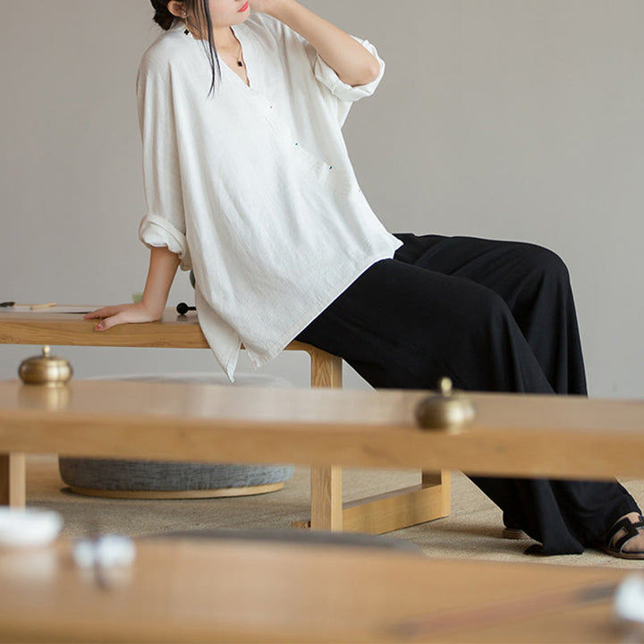 Buddha Stones V-Ausschnitt Bluse Damen Shirt Langarm Top Chinesische Kleidung im Hanfu-Stil - image 10