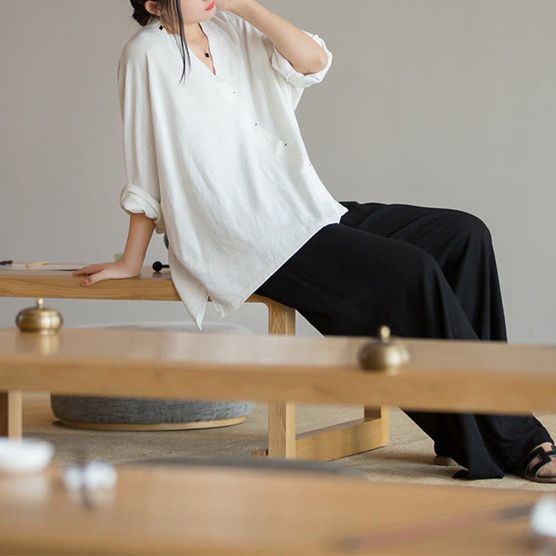 Buddha Stones V-Ausschnitt Bluse Damen Shirt Langarm Top Chinesische Kleidung im Hanfu-Stil - image 10