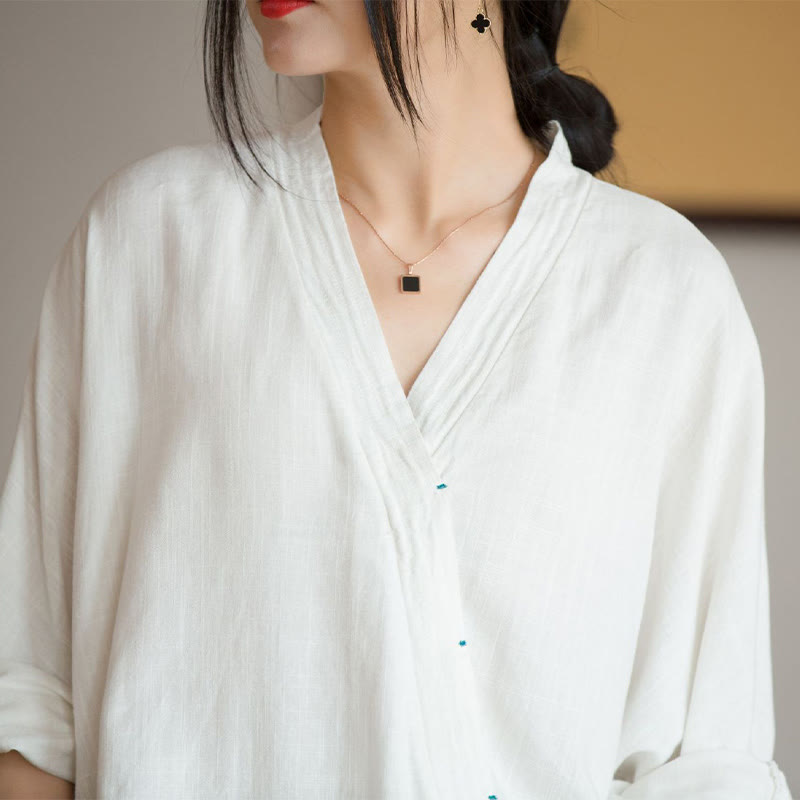 Buddha Stones V-Ausschnitt Bluse Damen Shirt Langarm Top Chinesische Kleidung im Hanfu-Stil - image 5