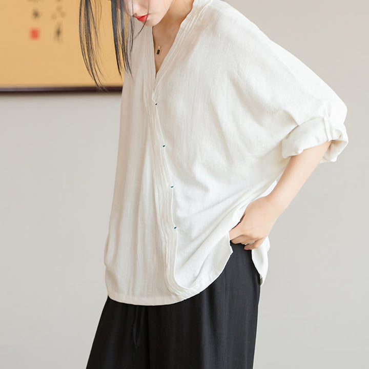 Buddha Stones V-Ausschnitt Bluse Damen Shirt Langarm Top Chinesische Kleidung im Hanfu-Stil - image 2